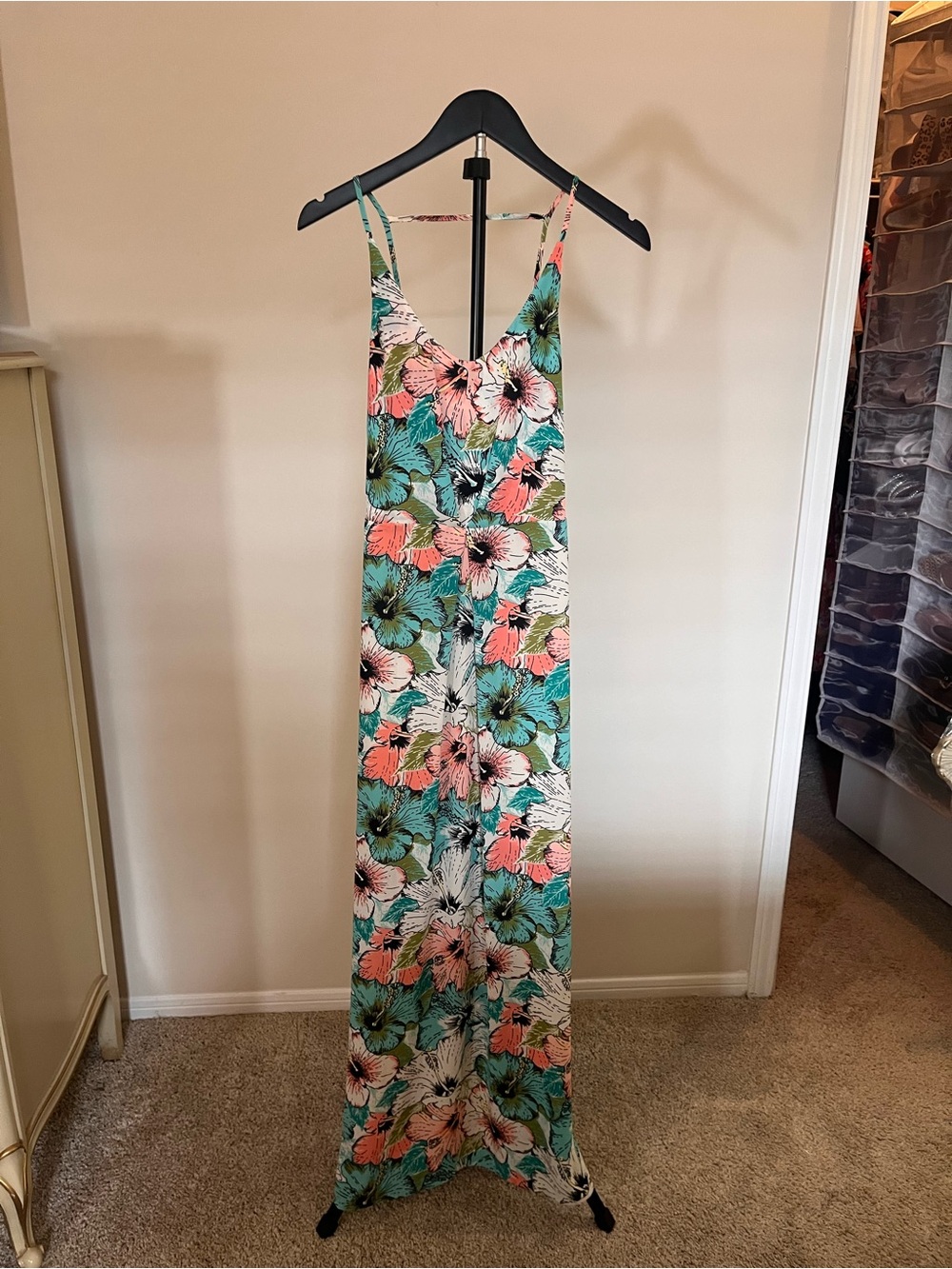 H&M Coral, Teal & White Floral Slip Dress